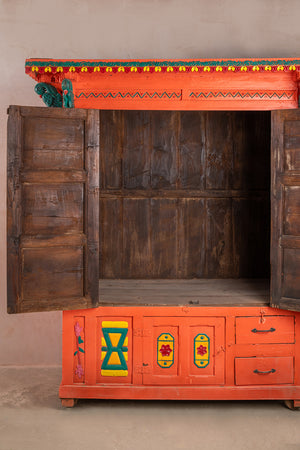 Orange Vintage Temple Style Cupboard