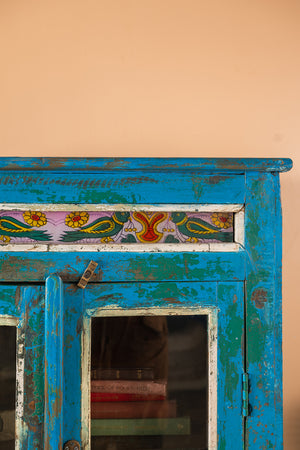 Blue Vintage Cabinet with Painted Glass