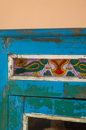Blue Vintage Cabinet with Painted Glass