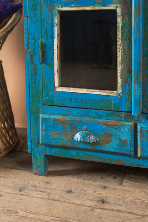 Blue Vintage Cabinet with Painted Glass