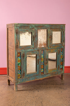 Vintage Blue Sideboard with Mirrors