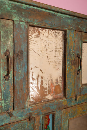 Vintage Blue Sideboard with Mirrors