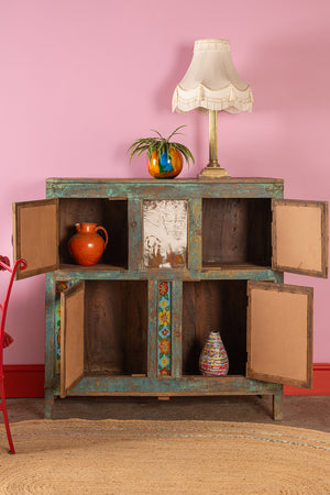 Vintage Blue Sideboard with Mirrors