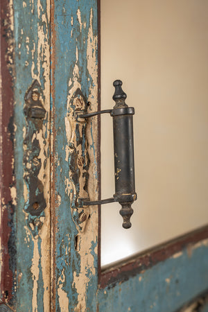 Vintage Light Blue Carved Almirah with Mirrors