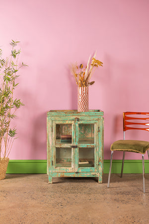 Vintage Light Green Display Cabinet
