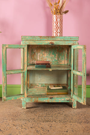 Vintage Light Green Display Cabinet