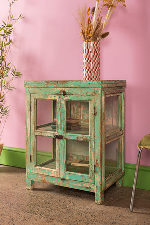Vintage Light Green Display Cabinet