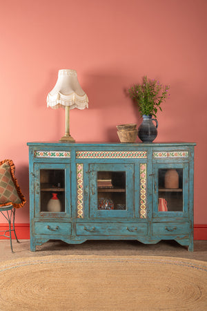 Light Blue Vintage Sideboard with Tiles