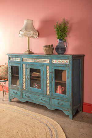 Light Blue Vintage Sideboard with Tiles