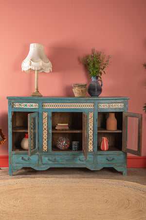 Light Blue Vintage Sideboard with Tiles
