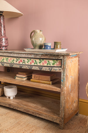 Vintage Wooden Console Table with Tiles