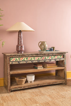 Vintage Wooden Console Table with Tiles