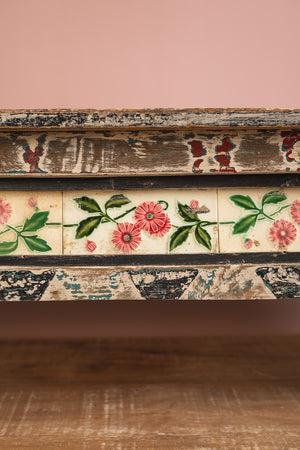 Vintage Wooden Console Table with Tiles