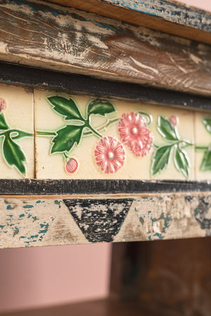 Vintage Wooden Console Table with Tiles