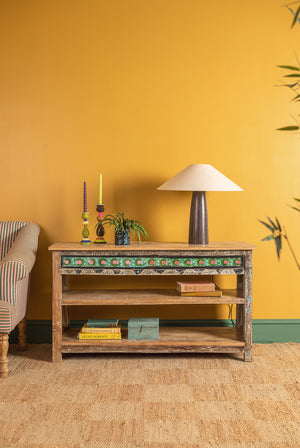 Vintage Wooden Console Table with Tiles