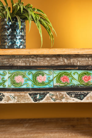 Vintage Wooden Console Table with Tiles