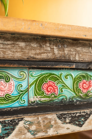 Vintage Wooden Console Table with Tiles