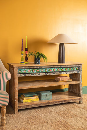 Vintage Wooden Console Table with Tiles