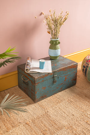 Vintage Blue Wooden Writing Box