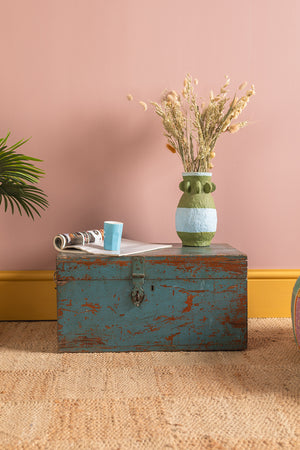 Vintage Blue Wooden Writing Box