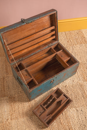 Vintage Blue Wooden Writing Box