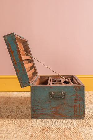 Vintage Blue Wooden Writing Box
