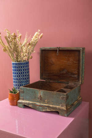 Vintage Blue Wooden Chest