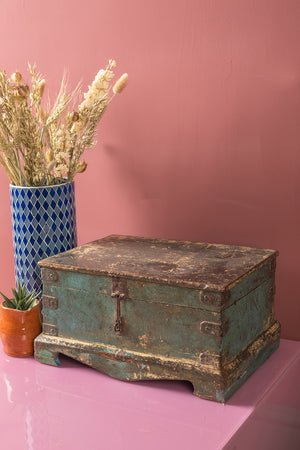 Vintage Blue Wooden Chest