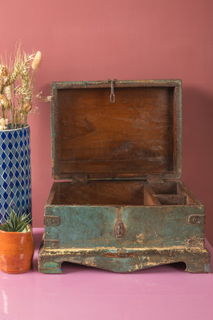 Vintage Blue Wooden Chest