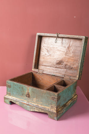 Vintage Blue Wooden Chest
