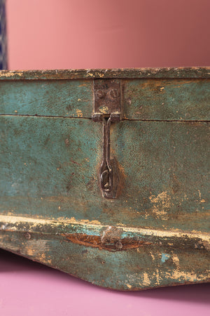 Vintage Blue Wooden Chest