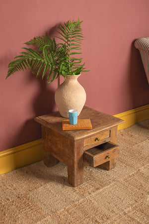 Wooden Vintage Side Table with Drawers