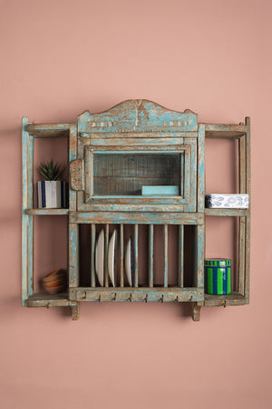 Vintage Light Blue Kitchenware Wall Unit