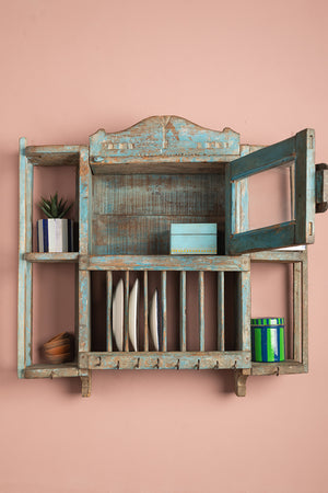 Vintage Light Blue Kitchenware Wall Unit