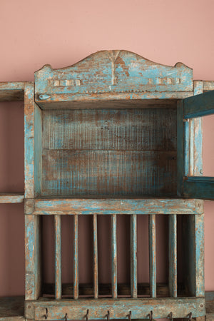 Vintage Light Blue Kitchenware Wall Unit