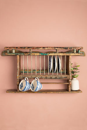 Vintage Wooden Kitchenware Wall Rack
