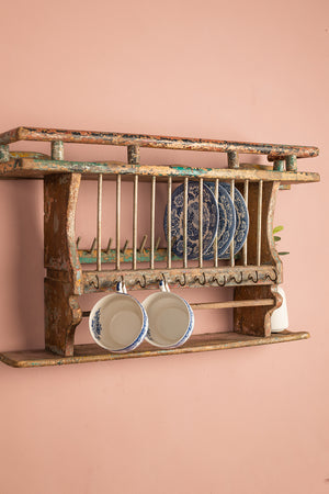 Vintage Wooden Kitchenware Wall Rack