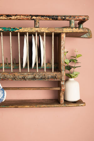 Vintage Wooden Kitchenware Wall Rack