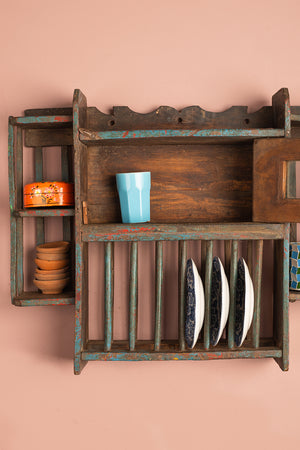 Vintage Wooden Kitchenware Wall Unit