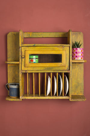 Vintage Yellow Kitchenware Wall Unit