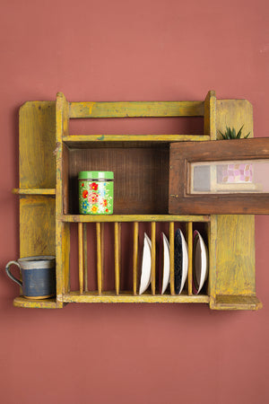 Vintage Yellow Kitchenware Wall Unit