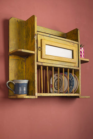 Vintage Yellow Kitchenware Wall Unit