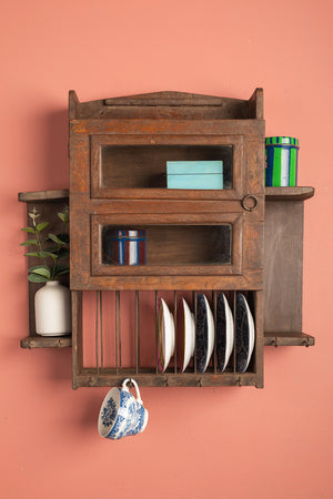 Vintage Wooden Kitchenware Wall Unit