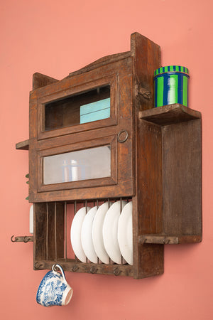 Vintage Wooden Kitchenware Wall Unit