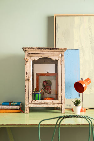 Vintage Cream Showcase Cabinet with Mirror