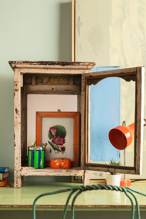 Vintage Cream Showcase Cabinet with Mirror