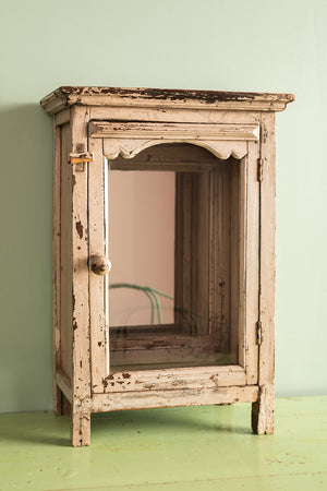 Vintage Cream Showcase Cabinet with Mirror