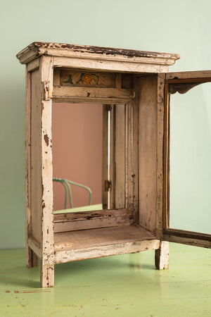 Vintage Cream Showcase Cabinet with Mirror