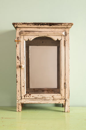 Vintage Cream Showcase Cabinet with Mirror