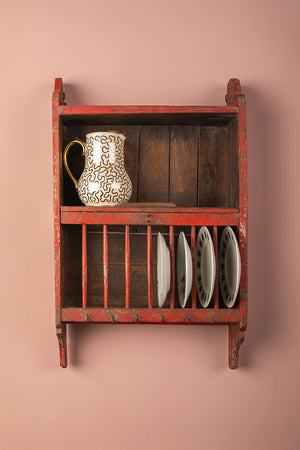 Vintage Red Kitchenware Wall Rack